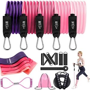 18Pcs Resistance Bands Set for Women, 5 Stackable Exercise Bands with Handles, 5 Resistance Loop Bands, Jump Rope, Figure 8 Resistance Band, Carry Bag, Ideal for Home, Gym Fitness, Yoga, Full Body Workout