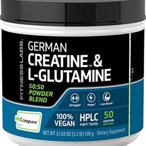 Fitness Labs Creatine and L-Glutamine, 500 Grams | Contains Only Pure Creapure Creatine Monohydrate & USA-Made Fermented Glutamine