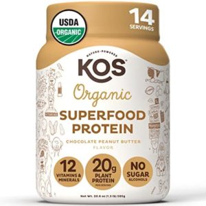 KOS Plant Based Protein Powder, Chocolate Peanut Butter - Low Carb Pea Protein Blend, Superfood with Vitamins & Minerals - USDA, Keto, Soy, Dairy Free - Meal Replacement for Women & Men - 14 Servings