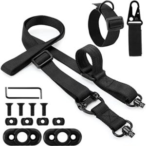 welltop Rifle Sling, Quick Adjust 2 Point Sling with QD Sling Swivels Quick Release Push Button Sling Attachment, 2 PCS QD Sling Mount for Mlok Rail, Two Point Rifle Strap with D Ring Loop for Hunting
