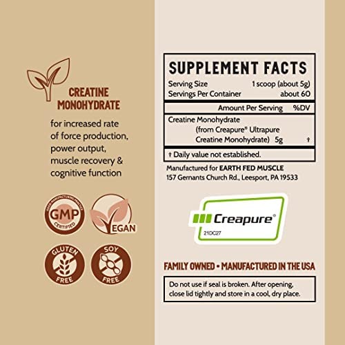 Earth Fed Muscle Transcend Creatine Monohydrate - 100% German Creapure, Muscle Recovery, Muscle Building, Cellular Energy Production - Gluten Free, Soy Free - Unflavored 5g per Serving, 60 Servings - Image 6