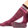 Women's 3 Pairs Purple Anti Skid Non Slip Odor Control Grips Compression Knee High Yoga Pilate Fitness Socks Stocking,Size 5-10 - Image 6