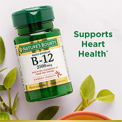 Nature’s Bounty Vitamin B12 2500 mcg, Cellular Energy Support, For Energy Metabolism, Heart & Nervous System Health, 75 Quick Dissolve Tablets - Image 4