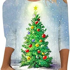 DUOWEI Summer Short Sleeve New Casual Women's Casual T Shirt Long Sleeve Christmas Print Round Neck Top Old Lady Shirts
