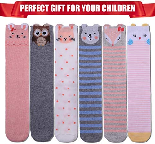 FNOVCO Girls Knee High Socks Cartoon Animal Patterns Cotton Over Calf Socks - Image 5