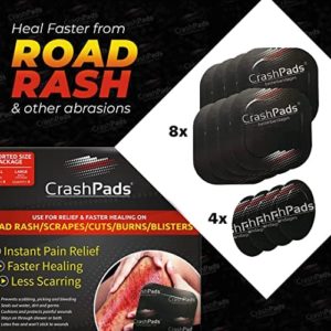 Large CrashPads® Adhesive Bandages for Road Rash, Raspberries, Scrapes and Burns (Crash Pads roadrash Dressing) [4-Large + 4 Bonus Small]