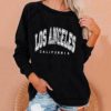 Womens Long Sleeve Tops, Long Sleeve Sweatshirts for Women LA Letter Printed Pullover Crew Neck Blouses Tops - Image 2