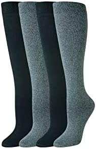 Amazon Essentials Women's Casual Cotton Knee High Socks, 4 Pairs, Black/Grey, 6-9