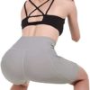 BALEAF Women's Ribbed Biker Shorts High Waisted Compression Long Shorts Yoga Workout Running Bermuda Shorts with Pockets - Image 5