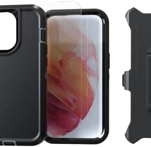 AIRCS Compatible with iPhone 14 Pro Case with Screen Protector, Heavy Duty Military Grade Shockproof Full Body Protective Kickstand Cover with Swivel Belt Clip for iPhone 14 Pro 6.1 inch