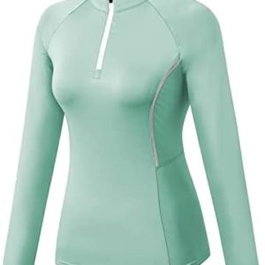 Women's Winter Fitness Running Yoga Suit Long Sleeve Elastic Tight Stand Collar Sports Sweatshirt Top Girl House (Green, S)