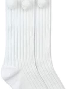 Jefferies Socks girls Rib Pom Pom Knee High Socks 1 Pair Pack