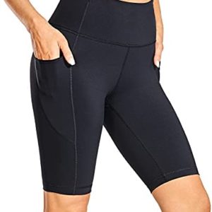 CRZ YOGA Women's Naked Feeling Long Biker Shorts - 10'' High Waisted Workout Gym Running Spandex Shorts Side Pockets