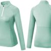 Women's Winter Fitness Running Yoga Suit Long Sleeve Elastic Tight Stand Collar Sports Sweatshirt Top Girl House (Green, S) - Image 2