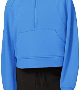 OU MgCE FAST FASHION Womens Hoodies 1/2 Zipper Pullover Sweatshirts Long Sleeve Crop Tops