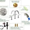 Chrome Widespread 8 Inch Bathroom Sink Faucet with Pop Up Drain and 2 Water Supply Lines, Luxury Brass Two Knurled Handle Bathroom Vanity Faucet for Sink 3 Hole with Brass 360 Degree Swivel Spout - Image 4
