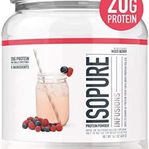 Isopure Protein Powder, Clear Whey Isolate Protein, Post Workout Recovery Drink Mix, Gluten Free with Zero Added Sugar, Infusions- Mixed Berry, 16 Servings