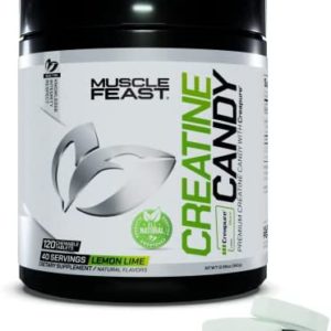 Muscle Feast Vegan Creatine Monohydrate, Gluten-Free Creapure Candy, Lemon Lime, 120 Tabs