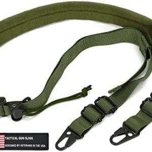 WarBull Two Point Tactical Gun Sling, Quick Adjust with HK Hook, Shoulder Pad Rifle Sling for Rifle, Shotgun, and Crossbow, Ar Sling for Hunting and Outdoor Sports with Keychain Gift