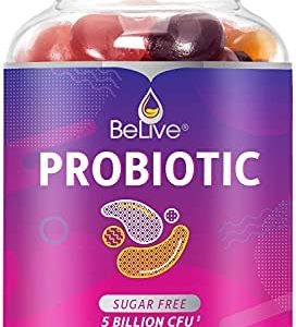 BeLive Probiotic Gummies - Probiotics with 5 Billion CFUs for Digestive Health, Men, Women & Kids - for Immune Support, Sugar Free & Vegan | 60 Ct – Blueberry, Strawberry & Orange