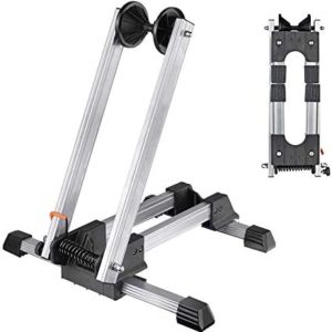 Sports Foldable Alloy Bicycle Stand Bike Floor Parking Rack Steady Wheel Holder Fit 20"-29" BikesIndoor Home Garage Cycling Storage Organizer Cycle Tires Rack Holder for Mountain and Road Bike