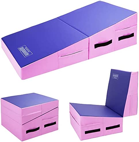 Polar Aurora Incline Gymnastics Mat Wedge 48'' Folding Gymnastics Gym Fitness Skill Shape Tumbling Mat for Kids Play Home Exercise Aerobics