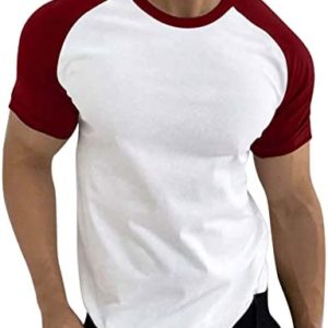 Men's Muscle T-Shirt Fashion Color Block Raglan Sleeve Bodybuilding Gym Tee Short Sleeve Fashion Workout Shirts Hipster Shirt