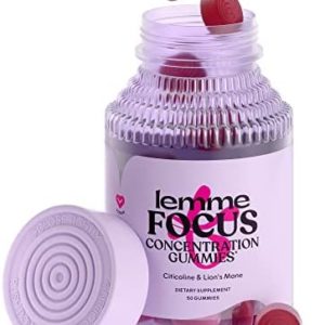 Lemme Focus Concentration & Brain Health Gummies with Cognizin Citicoline, Lion's Mane, Vitamin B12, MCT Oil to Support Focus + Concentration - Vegan, Gluten Free, Caffeine Free, Strawberry (50 Count)