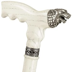 Handmade Wooden Walking Cane for Men and Women Fashionable - White Direwolf - Cool Wolf Head Cane