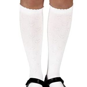 COTTON DAY Girls Dressy White Knee High Socks Hearts Butterfly Design Lovely Picot Ruffle Top 3 Pack