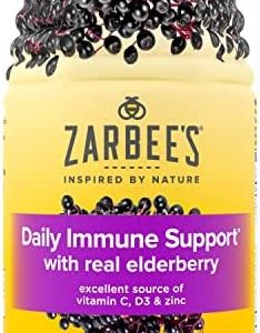 Zarbee's Gummy Daily Immune Support Supplement With Vitamins A, C, D, E & Zinc, Black Elderberry Fruit Extract, Natural Berry Flavor, 60 Count