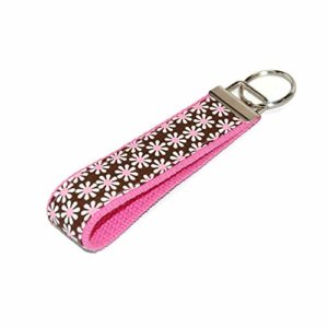 Daisy Flower Keychain Pink Brown Fabric Key Fob