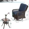 PHI VILLA 3 PCs Outdoor Swivel Rocker Chairs Patio Conversation Set, Oversized Swivel Patio Wicker Rattan Furniture Set for Lawn, Garden, Navy Blue Cushion - Image 7