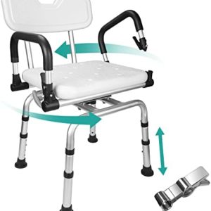360° Swivel Shower Chair for Inside Shower, Medical Bath Seat with Arms and Back for Seniors, Adjustable Height Rotating Stool for Bathtubs, Supports Up to 330LBS