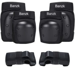 Banzk Adult Knee Pads Elbow Pads Wrist Guards for Adult Kids 6 in 1 Protective Gear Set for Skateboarding Biking Roller Skating Cycling Outdoor Sports Black L