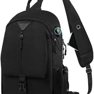Crossbody Sling Bag for Men, 18L Expanded Sling Backpack with USB Port, Water Resistant Travel Hiking Daypack with Phone Pocket, Lightweight Shoulder Bag for Travel Camping Hiking Outdoor Sports
