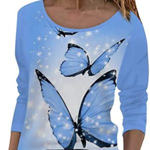 Women's Valentines Day Casual Long Sleeve Pullover Top Gradient Butterfly Print Fashion Casual T Shirt I Am A Woman Shirt