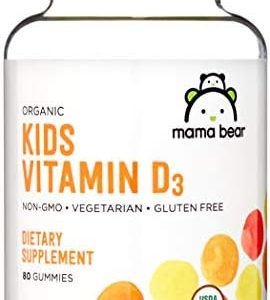 Amazon Brand - Mama Bear Organic Kids Vitamin D3 25 mcg (1000 IU) per serving, Bone and Immune Health, 80 Gummies