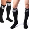 4 Pair Black Knee High Tube Socks 3 White Stripes Classic 24" Soccer Sport 10-15 - Image 2