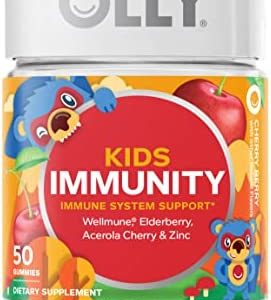 OLLY Kids Immunity Gummy, Immune Support, Wellmune, Elderberry, Vitamin C, Zinc, Chewable Supplement, Cherry - 50 Count