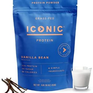 ICONIC Protein Powder, Vanilla Bean - Sugar Free, Low Carb Protein Powder - Lactose Free, Gluten Free, Non-GMO, Kosher - 20g Grass Fed Whey & Casein Protein - Keto Friendly, 1 lb. Pouch (18 Servings)