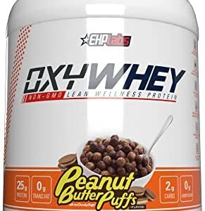 EHPlabs OxyWhey Lean Whey Protein Powder - 25g of 100% Pure, Lean, Non-GMO Whey Protein Blend, Post Workout Fitness & Nutritional Shakes, Smoothies, Baking & Cooking - 27 Serves (Peanut Butter Puffs)