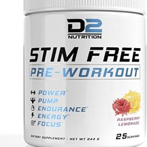 Precium Nutrition Stim Free Pre Workout - Best Non Caffeine Powder No Amazing Power Pump Energy and Endurance 25 Servings (Raspberry Lemonade), (PRENON01)