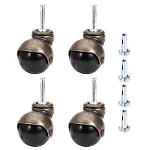 2 inch Ball Caster Wheels, Antique Swivel Caster for Furniture Sofa Chair,5/16" x 1 1/2" (8 x 38mm) Pole with Sleeve,Set of 4 (Stem Without Brake)