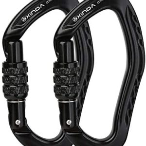 XINDA 22KN Screw Locking Carabiner Clip - Offset D Shaped Climbing Carabiner CE UIAA Certified, Heavy Duty Aluminium Carabiner for Rock Climbing,Rappelling,Hammock,Hiking,Camping,Arborist Gear