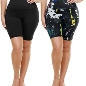 TNNZEET 2 Pack Plus Size High Waisted 8" Biker Shorts for Women—Buttery Soft Black Yoga Shorts（2X, 3X, 4X）