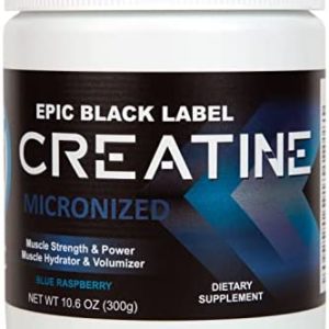Unlock Your Workout Potential with Epic Black Label Creatine Micronized - 300 Grams of HPLC Certified, Blue Raspberry Flavored Creatine Powder for Optimal Bioavailability and Performance