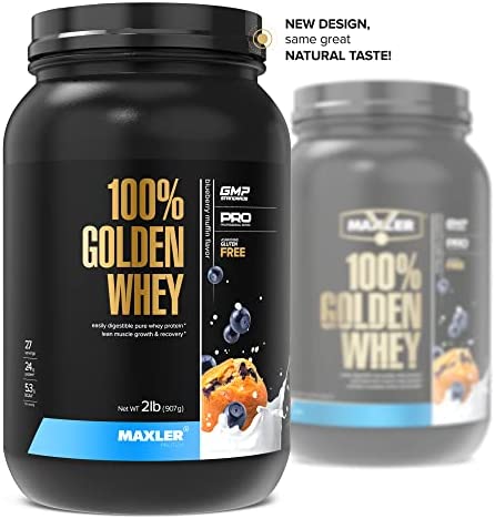 Maxler 100% Golden Whey Protein - 24g of Premium Whey Protein Powder per Serving - Pre, Post & Intra Workout - Fast-Absorbing Whey Hydrolysate, Isolate & Concentrate Blend - Blueberry Muffin 2 lbs - Image 2