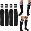 4 Pair Black Knee High Tube Socks 3 White Stripes Classic 24" Soccer Sport 10-15 - Image 3