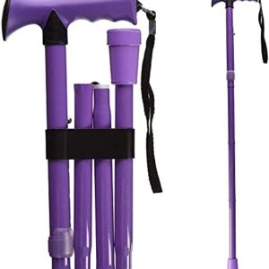 HealthSmart Folding Walking Stick, Soft Comfort Grip Collapsible Walking Stick, Adjustable Folding Walking Cane, Lavender